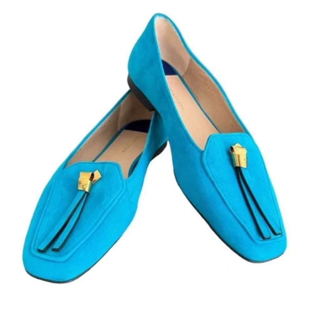 Stuart Weitzman Turquoise Slipknot Suede Flats with Gold Accents!NEW